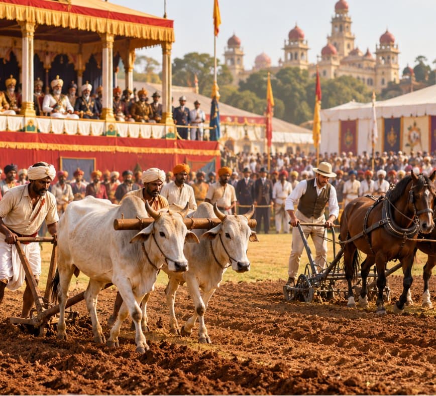 Indian farmers competed against Europeans in ploughing contests